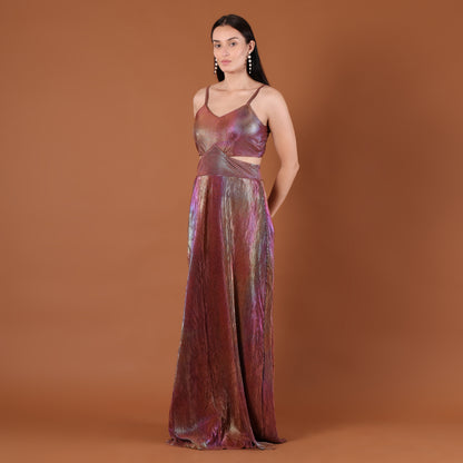 Holographic Iridescent Cutout Maxi Gown