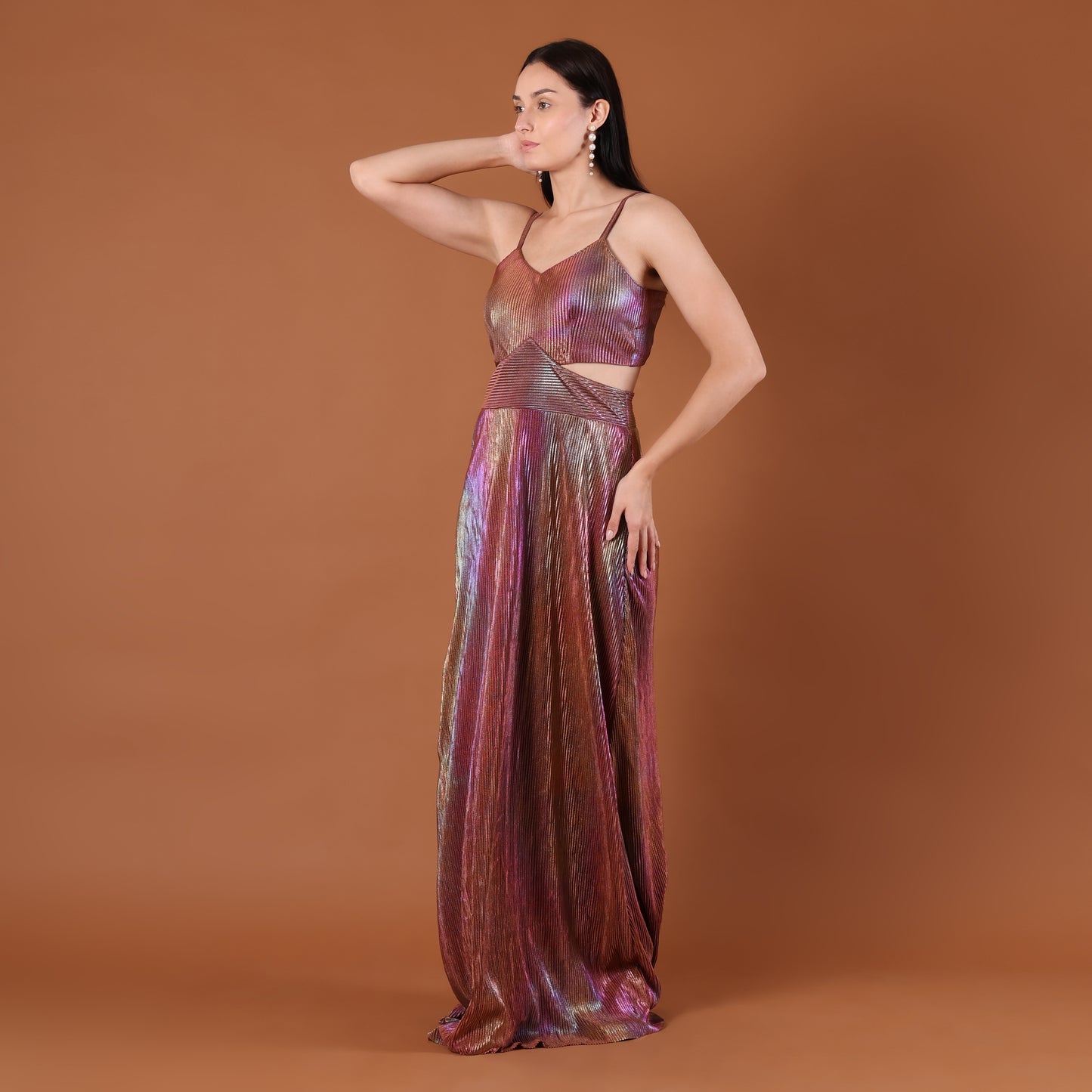 Holographic Iridescent Cutout Maxi Gown