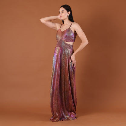 Holographic Iridescent Cutout Maxi Gown