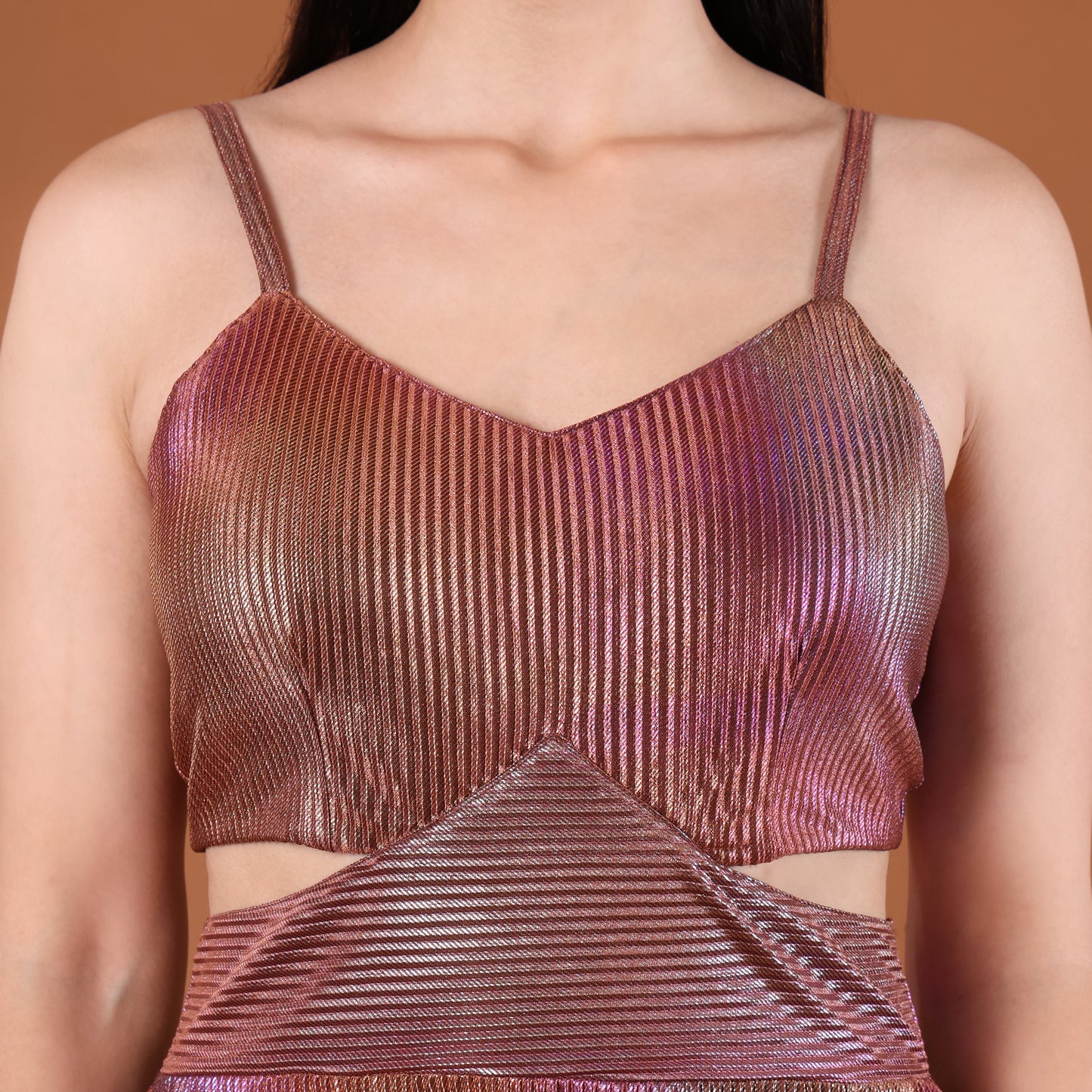 Holographic Iridescent Cutout Maxi Gown