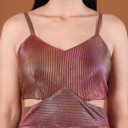 Holographic Iridescent Cutout Maxi Gown