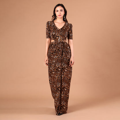 Leopard Print Cutout Waist Maxi Dress