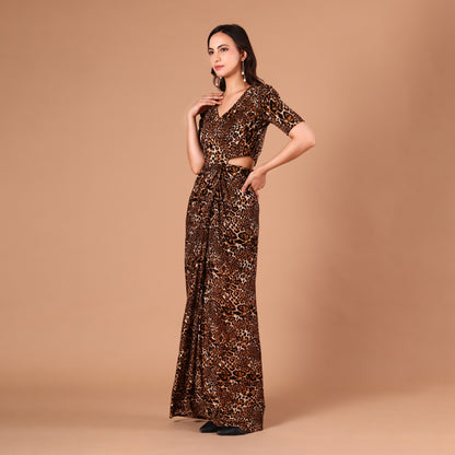 Leopard Print Cutout Waist Maxi Dress