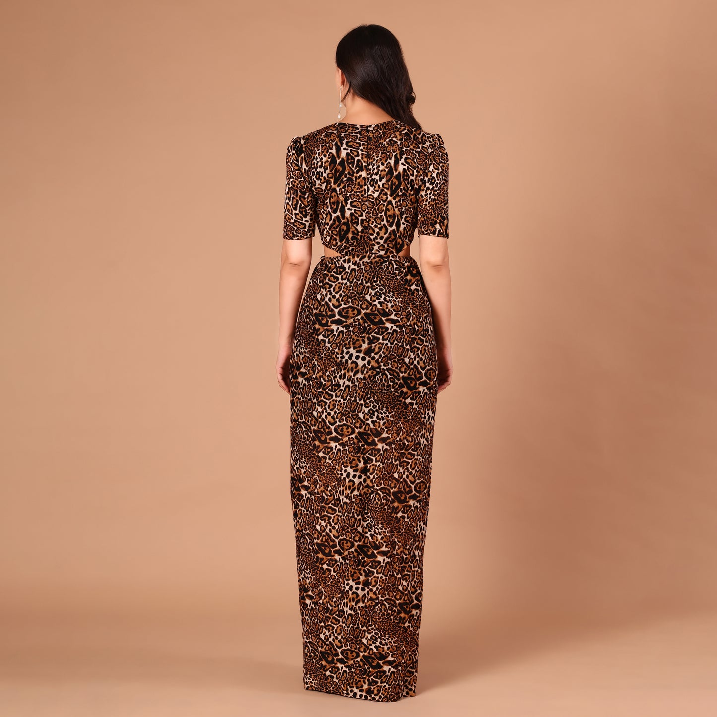 Leopard Print Cutout Waist Maxi Dress