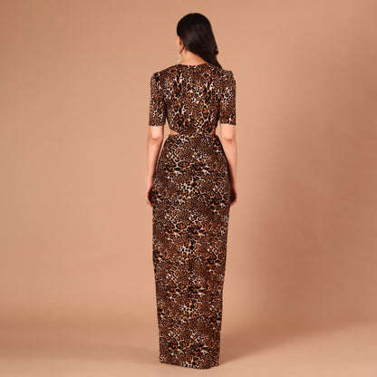 Leopard Print Cutout Waist Maxi Dress
