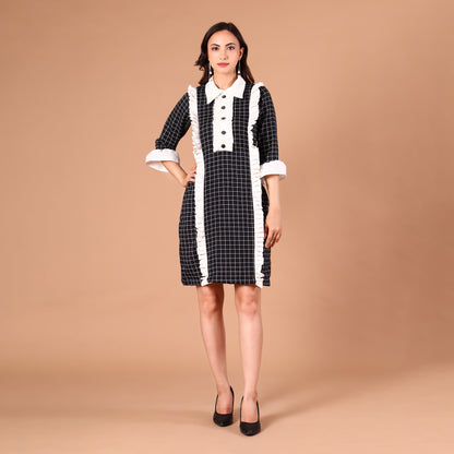 Black & White Check Ruffle Shirt Dress