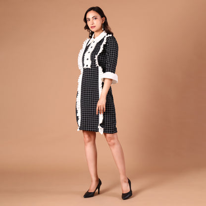 Black & White Check Ruffle Shirt Dress