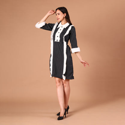 Black & White Check Ruffle Shirt Dress