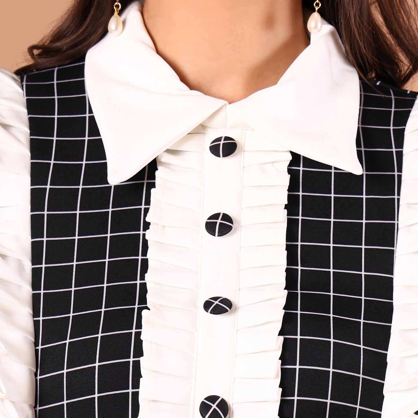 Black & White Check Ruffle Shirt Dress