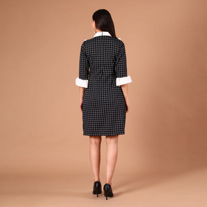Black & White Check Ruffle Shirt Dress