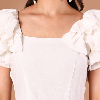 White Ruffled Asymmetric Hem Dress