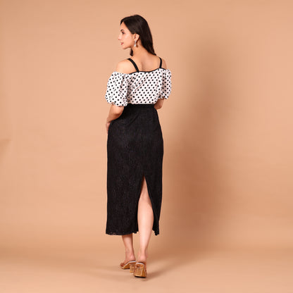 Polka Dot Cold-Shoulder Glitter Skirt Dress