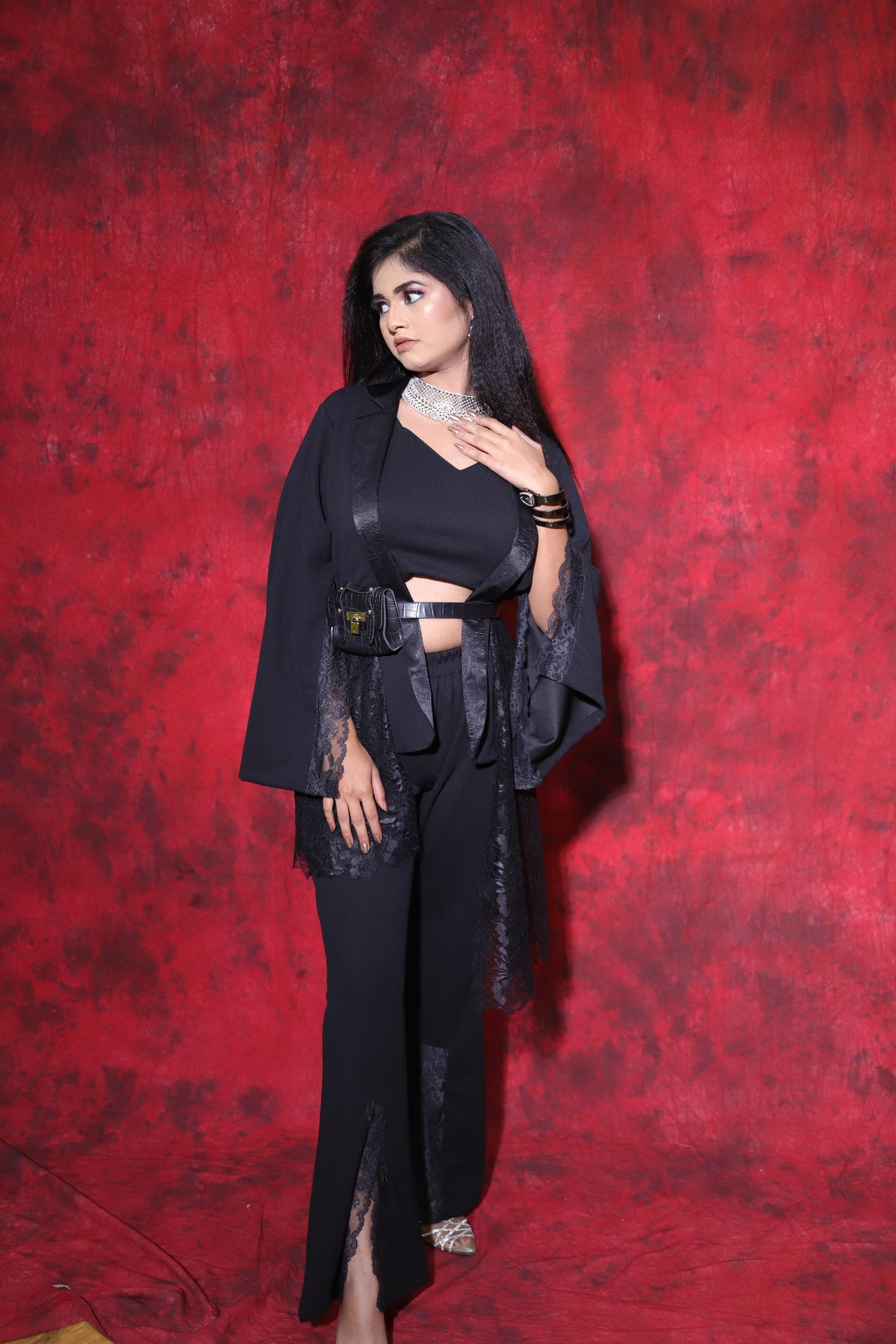 Half net blazer coord set