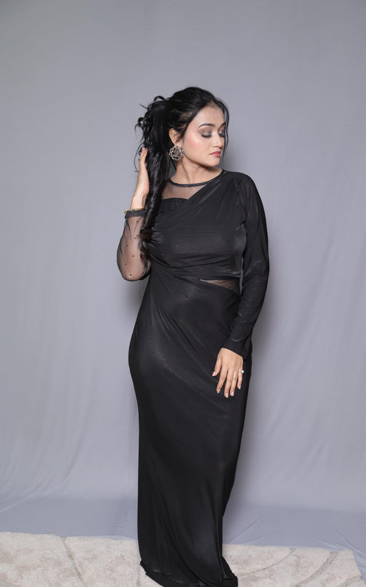 Falling Sleeves Half Net Dress