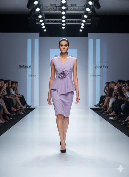 Lavender Rosette Sculpted Peplum Co-ord Set