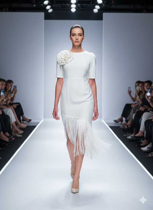 white frindge dress