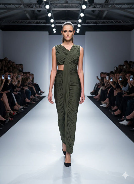 sap green drape dress
