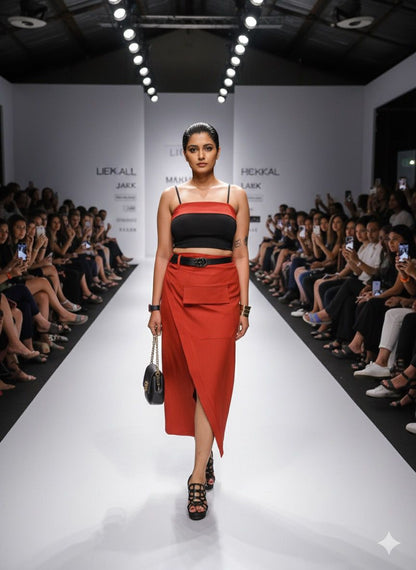 Rust & Black Utility Crop Top and Wrap Skirt Coord Set