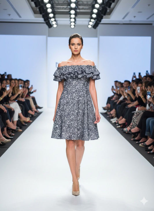 weaving navy frill dress