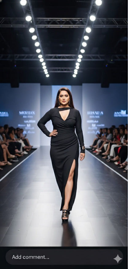 Midnight Black Long Sleeve Cowl Neck Gown