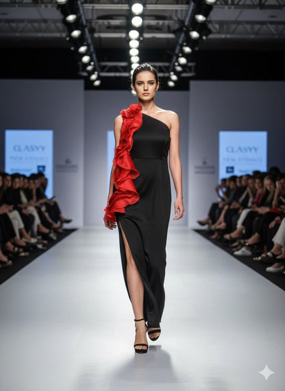 Retro Frill Black Gown