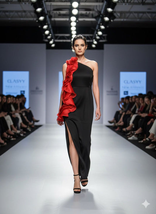 Retro Frill Black Gown