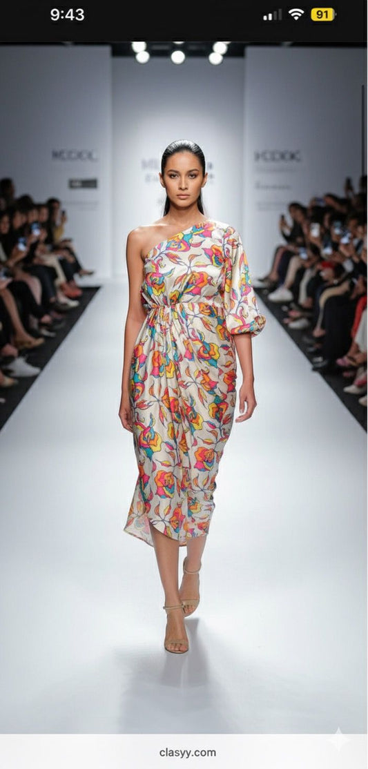 One Shoulder Printed Dress