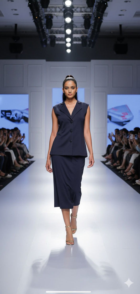 Half Blazer With Skirt Set