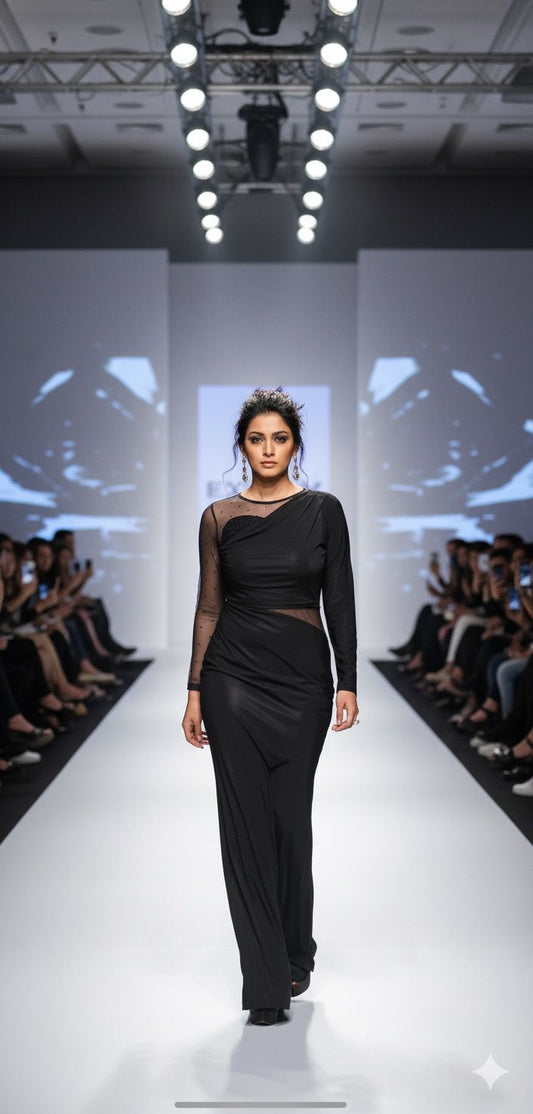 Falling Sleeves Half Net Dress