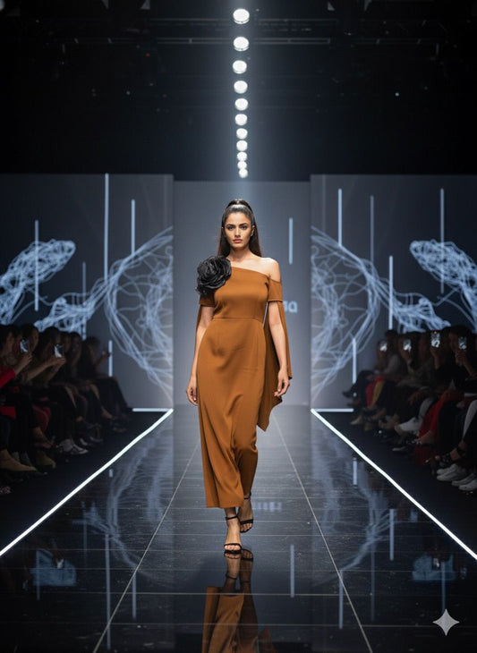 Brown Cape Sleeve Dress