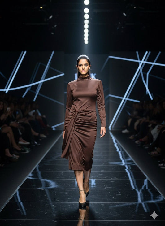 Brown High Neck Dhoti Dress