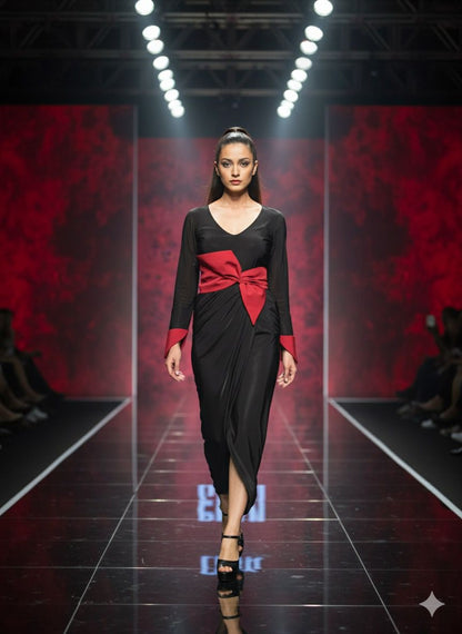 Bow belt drape dress