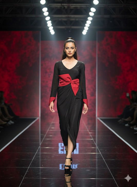 Bow belt drape dress