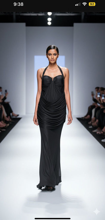 Drape halter neck gown