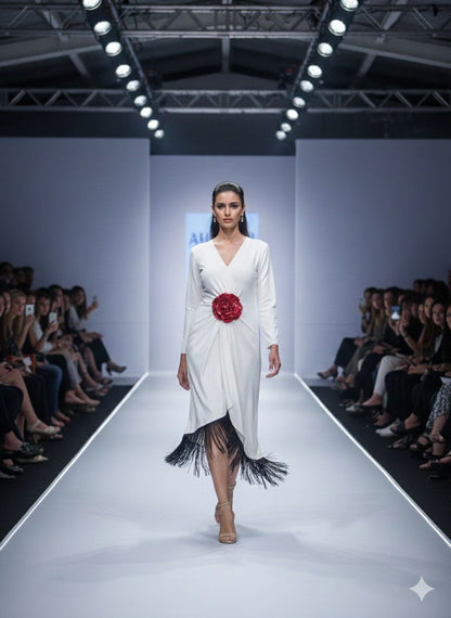 White Frindge Long Dress