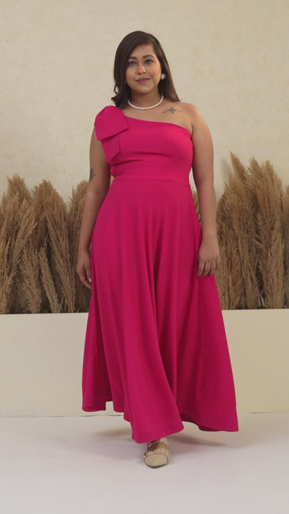 Pink One-Shoulder Bow Long Dress