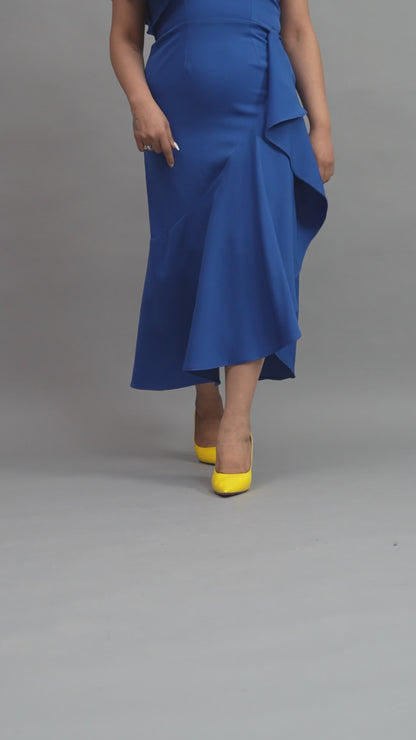 Cobalt Blue One-Shoulder High-Low Ruffle Dress