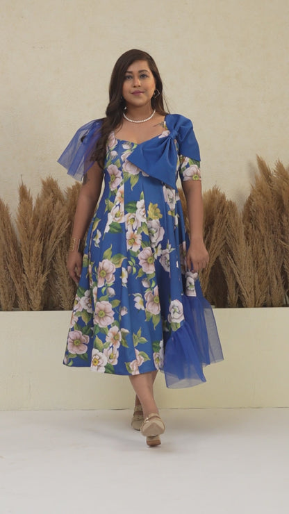 Cobalt Blue Floral Bow Dress