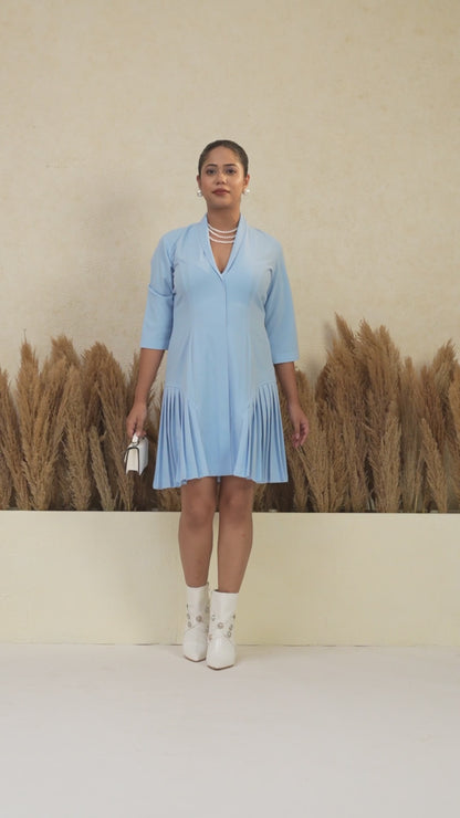 Sky Blue Asymmetric Pleated Blazer Dress