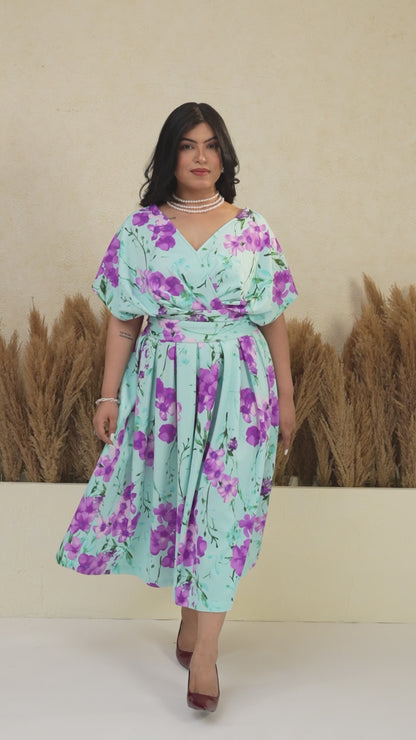 Floral Wrap Box Pleated Midi Dress