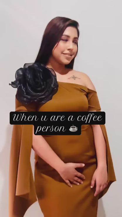 Brown Cape Sleeve Dress