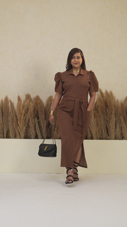Cocoa Brown Utility Maxi Dress